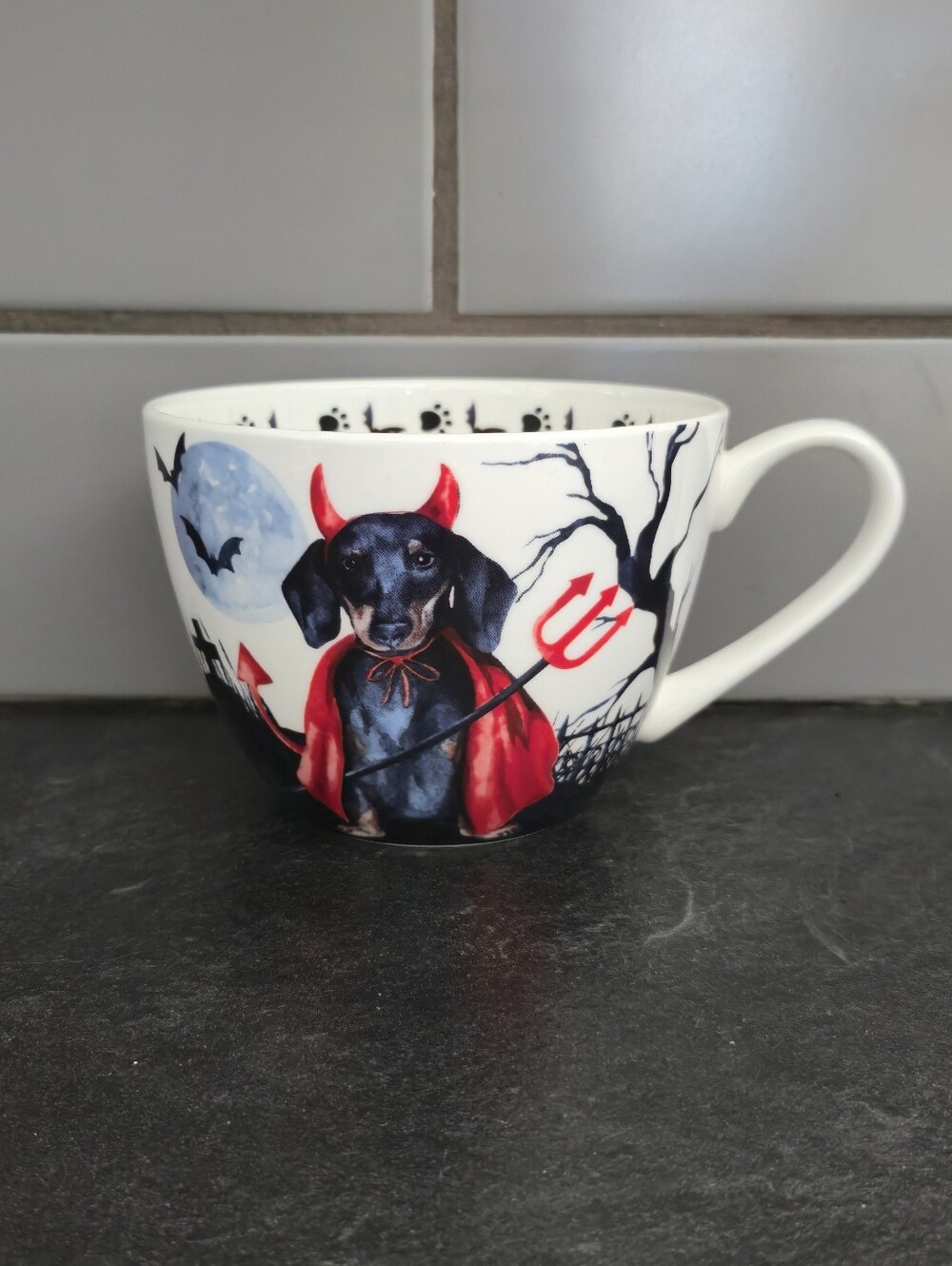 Halloween Dachshund Devil Ceramic Accent Mug - Red and Black